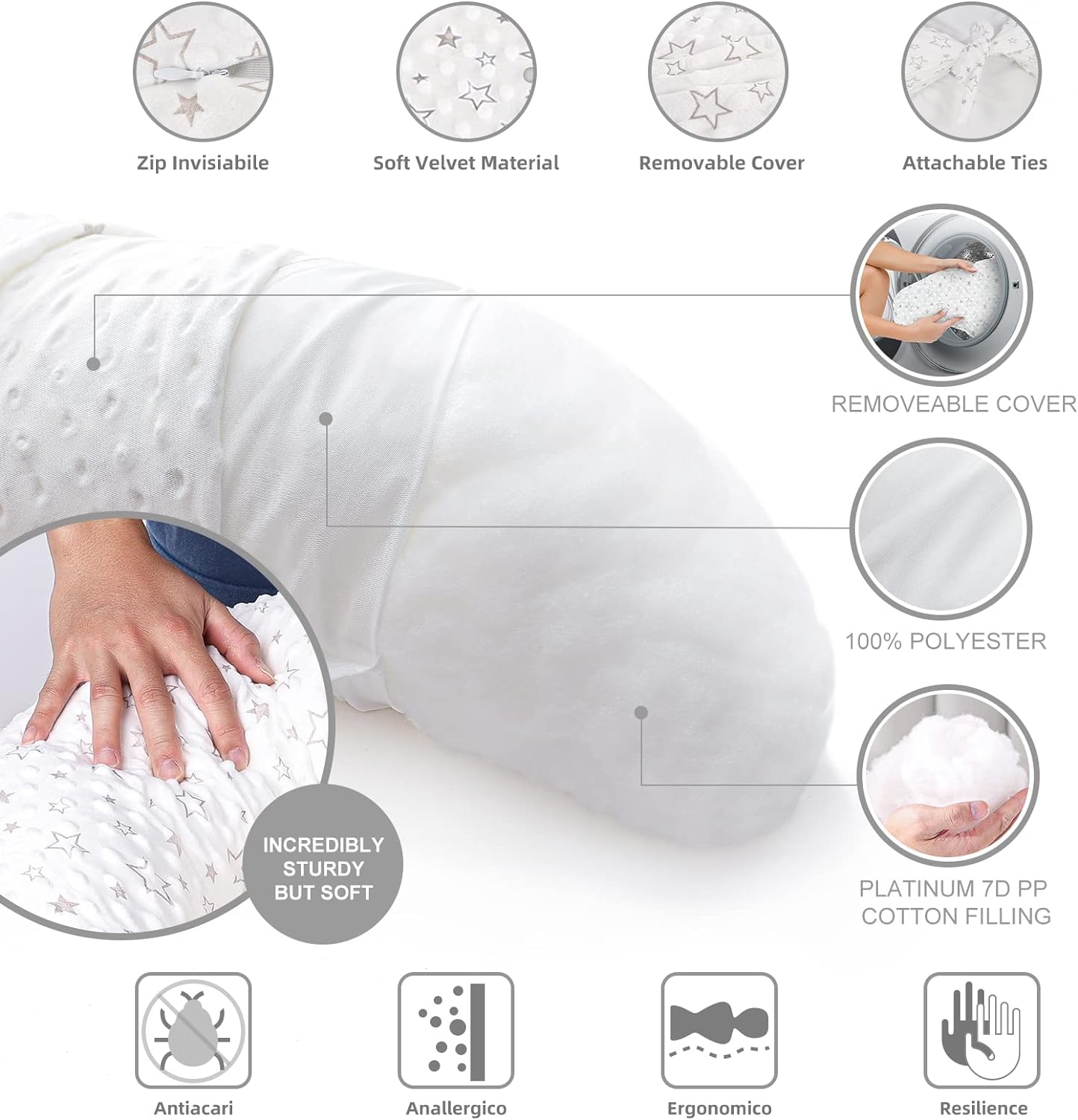 PinkFroggie 46" Long Pregnancy Pillow for Side Sleeping,Full Body Maternity Pillow with Removable Cover,Baby Comfort with Back Support,Versatile Surgery Recovery Support Cushion - Image 6